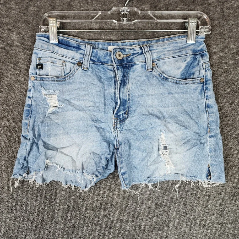 Kancan Denim Shorts Womens 27 Light Wash Distressed Raw Hem Blue EUC